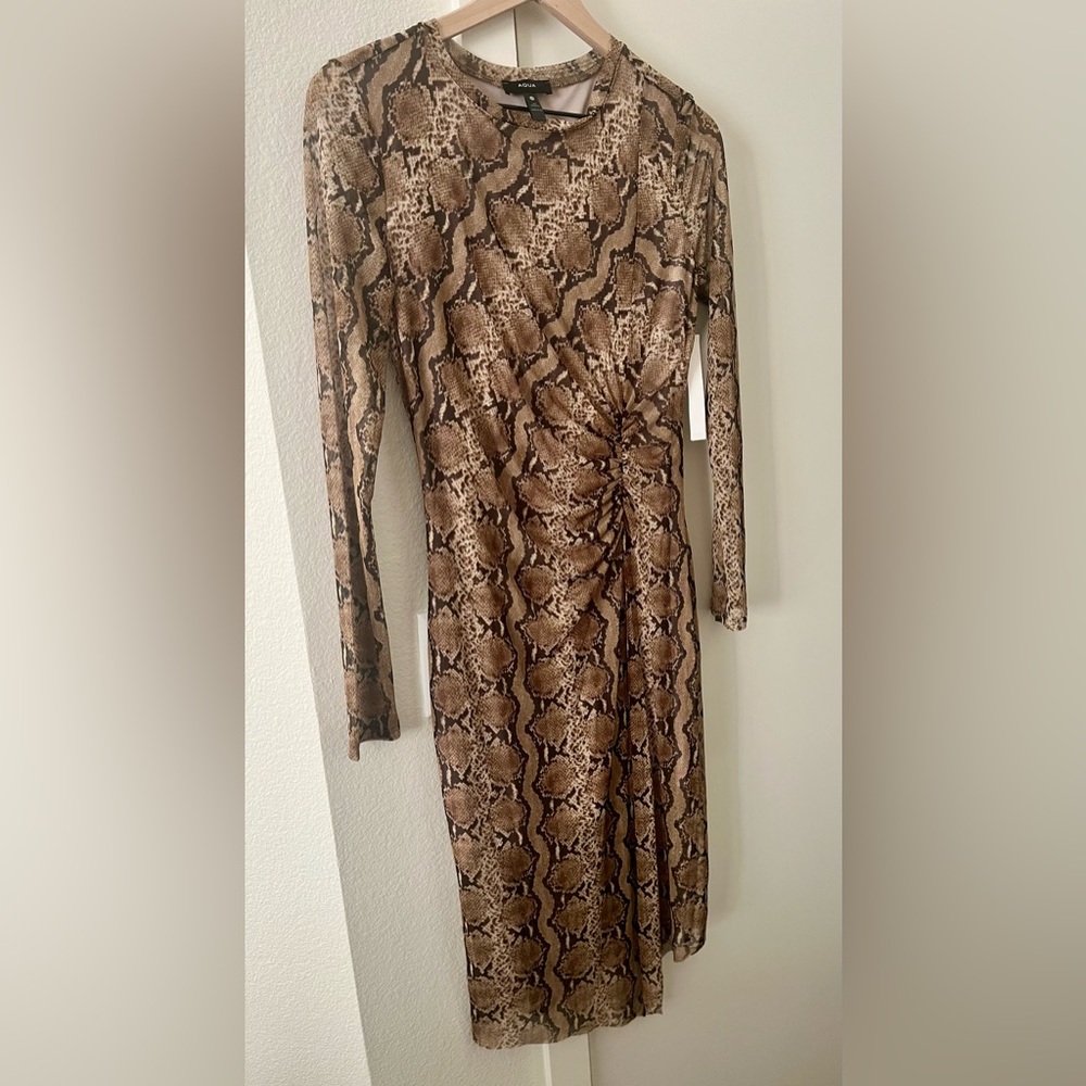 NWT AQUA Snakeskin Long Sleeve Mesh Bodycon Dress Sz M